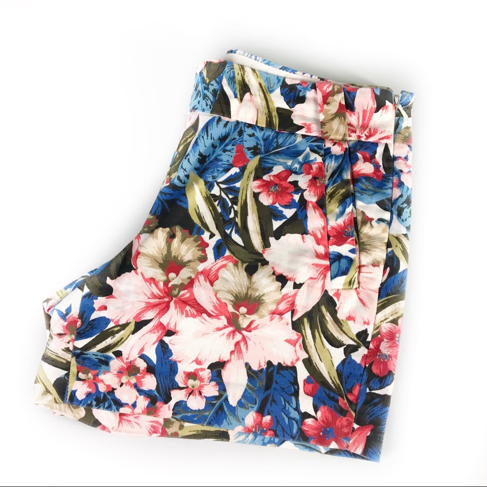J. Crew Blue Red Floral Stretch Shorts Size 4